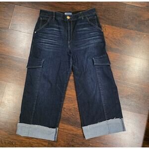 Democracy Womens 16 "Ab"solution Cargo Wide Leg Dark Denim Pants Jeans